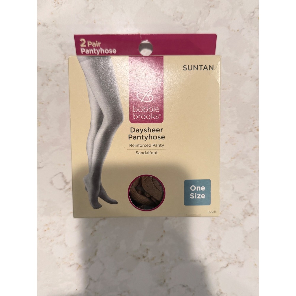 Bobbie Brooks Daysheer Pantyhose 2 Pair Pack Suntan Sandalfoot One Size R0051